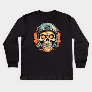 Biker Helmet Pilot Skull Rebel Kids Long Sleeve T-Shirt